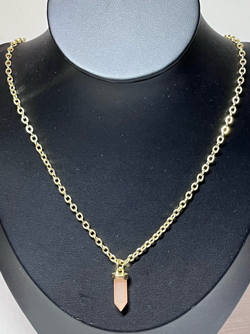 Vintage Gold Chain Necklace with Pink Crystal Pendant